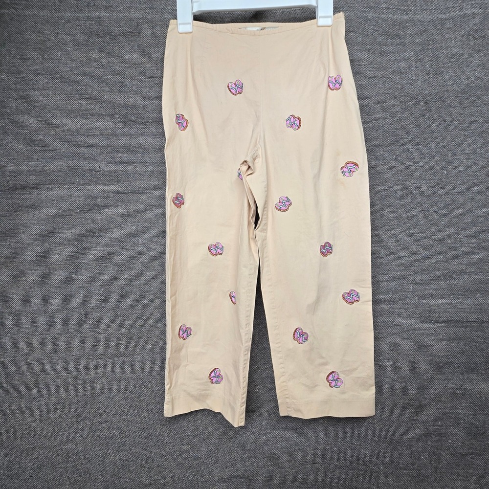 Edward Petite Tan Flip Flop Embroidered Cropped Pants Size 6P Summer Beach Tan